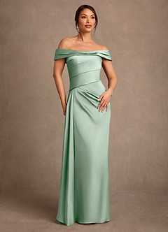 Azazie Beah Kleider für die Brautmutter Etui Schulterfrei Stretch-Satin Kleid Agave image1