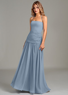 Azazie Vashti Bridesmaid Dresses Dusty Blue A-Line Chiffon Dress image4