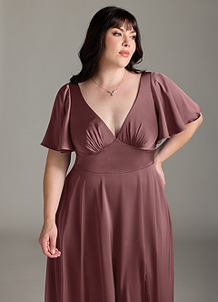 Azazie Kimber Bridesmaid Dresses Vintage Mauve A-Line Ruched Stretch Satin Dress image11