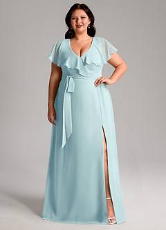 Azazie Lainey Bridesmaid Dresses Sea Glass A-Line with Pockets Chiffon Dress image1