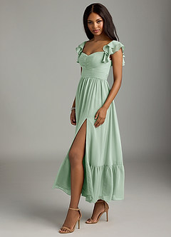 Azazie Anaya Bridesmaid Dresses Agave A-Line Pleated Chiffon Dress image4