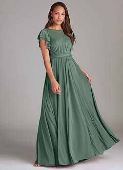 Azazie Daphne Modest Bridesmaid Dresses A-Line Ruched Mesh Floor-Length Dress image1