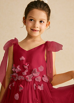 Azazie Minia Flower Girl Dresses Scarlet A-Line Bow Matte Satin Dress image4