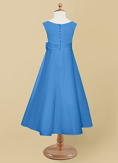 Azazie Lindy Flower Girl Dresses Blue Jay A-Line Pleated Matte Satin Dress image11