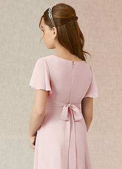Azazie Induh Junior Blushing Pink A-Line Ruched Chiffon Dress image5