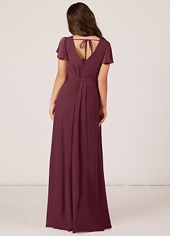Azazie Peony Junior Cabernet A-Line Pleated Chiffon Dress image2