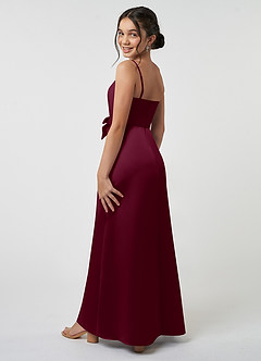 Azazie Anina Junior Mulberry A-Line Bow Stretch Satin Dress image5