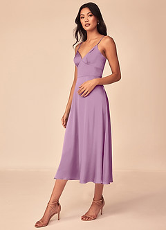 Azazie Dottie Bridesmaid Dresses Wisteria A-Line Stretch Satin Dress image4