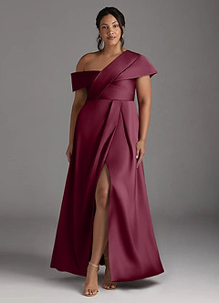 Azazie Milton Mother of the Bride Dresses Mulberry A-Line Pleated Stretch Satin Dress image9