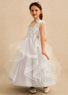Azazie Zoey Flower Girl Dresses Rose Petal Ball-Gown Lace Tulle Dress image5
