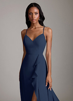 Azazie Naeem Bridesmaid Dresses Dark Navy A-Line V-Neck Ruffle Chiffon Dress image6