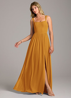 Azazie Rosaline Brautjungfernkleider A-Linie Seitliche Cut-Outs Chiffon Kleid Butterscotch image1