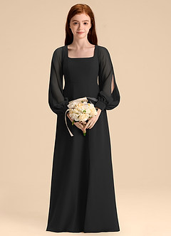Azazie Bondi Junior Black A-Line Blouson Chiffon Dress image4