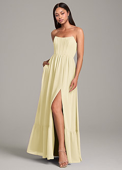 Azazie Kailee At-home Try On Dresses Dusty Blue A-Line with Pockets Chiffon Dress image4