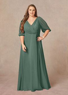 Azazie Bronwyn Kleider für die Brautmutter A-Linie V-Hals Gerüscht Chiffon Kleid Seemoos image6