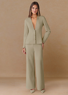 front Elara Tan Refined Weave Tailored Blazer