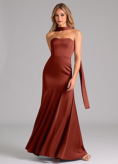 Azazie Shiloh Bridesmaid Dresses Terracotta Mermaid Strapless Stretch Satin Convertible Dress image4