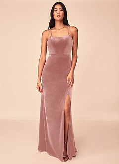 Azazie Nereda Robes de demoiselle d'honneur Robe Trapèze Convertible en velours Sans bretelle Rose Poussiéreuse image14