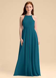 Azazie Arianthe Junior Abito A-Line in Chiffon Plissettato Blu Inchiostro image4