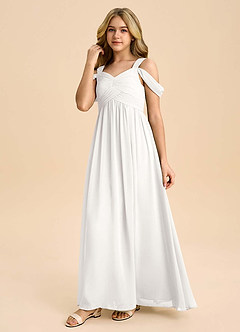 Azazie Lianne Junior White A-Line Off the Shoulder Chiffon Dress image6
