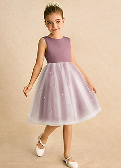 Azazie Esme Robe Demoiselle D'honneur Fillette Robe Princesse en Tulle Arc Mauve Vintage image3