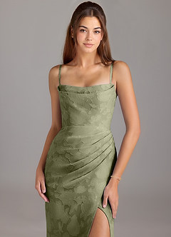 Azazie Leonis Bridesmaid Dresses Pistachio Sheath Strapless Floral Burnout Convertible Dress image2