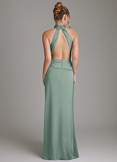 Azazie Gracelynn Bridesmaid Dresses Silver Sage Sheath Pleated Stretch Satin Dress image8