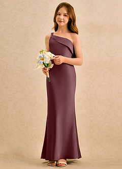 Azazie Almond Girls Formal Sukienki dla dziewczynek sypiących kwiaty Osłona Jedno ramię Satyna elastyczna Długość podłogi Sukienka image3