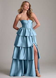 Azazie Faye Bridesmaid Dresses Steel Blue A-Line Ruched Stretch Satin Dress image4
