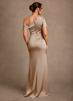 Azazie Rutha Mother of the Bride Dresses Taupe Sheath One Shoulder Stretch Satin Dress image2