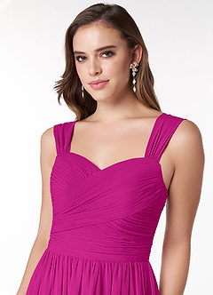 Azazie Zapheira Vestidos de damas de honor Vestido de Fucsia de Gasa de Corte en A con Volante image5