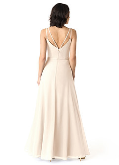 Azazie Janine Brautjungfernkleider A-Linie V-Hals Chiffon Kleid Alabaster Weiß image4