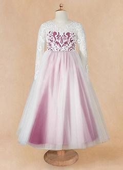 Azazie Elodie Flower Girl Dresses Ivory Mulberry Ball-Gown Lace Dress image10
