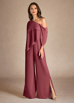 Azazie Halima Mother of the Bride Dresses Merlot Jumpsuit/Pantsuit Side Slit Chiffon Dress image6