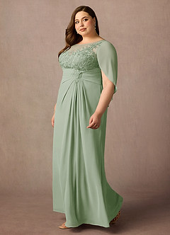 Azazie Hera vestidos de madre de la novia Vestido de Salvia Polvorienta de Gasa de Corte En A con Capa de encaje image8
