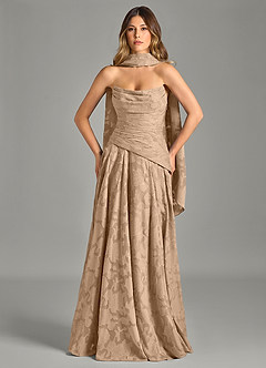 Azazie Gabriela 신부 들러리 드레스 A라인 스트랩리스 플로럴 번아웃 바닥 길이 드레스 image4