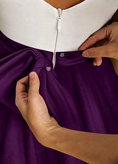 Azazie Sprout Flower Girl Dresses Grape A-Line Bow Tulle Dress image5
