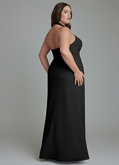 Azazie Jemma Vestidos de damas de honor Vestido Negro de Gasa de Corte Recto con Plisado image12