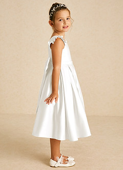 Azazie Francine Flower Girl Dresses Ivory A-Line Bow Matte Satin Dress image3