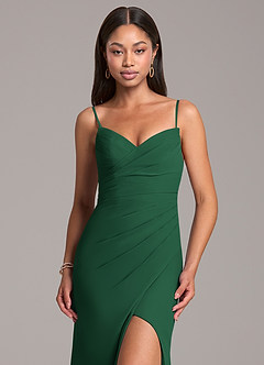 Azazie Yola Bridesmaid Dresses Dark Green Sheath Pleated Chiffon Convertible Dress image2
