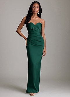 Azazie Sonora Vestidos de damas de honor Vestido de Esmeralda de Satén Elástico de Corte Recto con Sin tirantes image6