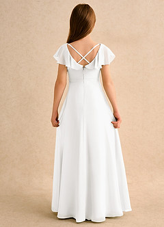 Azazie Nari Junior Formal vestidos de niña de las flores Vestido de Marfil de Gasa de Corte en A con Con mangas image7