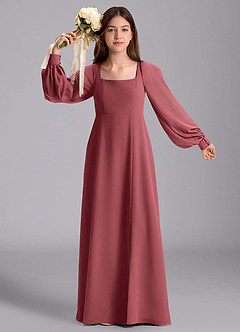 Azazie Bondi Junior Vestido de Merlot de Gasa de Corte en A con Blusón image5