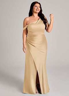 Azazie Madelyn Bridesmaid Dresses Gold Mermaid One Shoulder Stretch Satin Convertible Dress image13