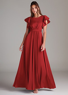 Azazie Daphne Modest Bridesmaid Dresses A-Line Ruched Stretch Satin Floor-Length Dress image1