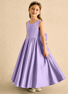 Azazie Lizzie Robe Demoiselle D'honneur Fillette Robe Trapèze en Mat Satiné Plissé Lilas image4