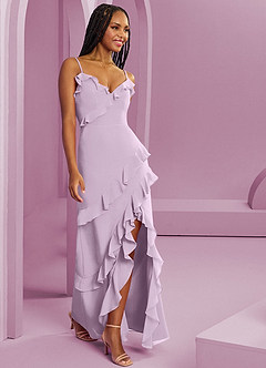 Barbie ♥ Azazie Jurken voor bruidsmeisjes Jurk van Chiffon met Kolom Frosted Lila image4
