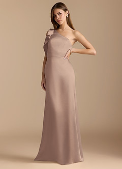 Azazie Rinna Robes de demoiselle d'honneur Robe Sirène en Satiné métallisé Rayé Taupe image4