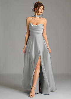 Azazie Ayla Jurken voor bruidsmeisjes Jurk van Stretch Satijn met A-Lijn Korset Zilver image1