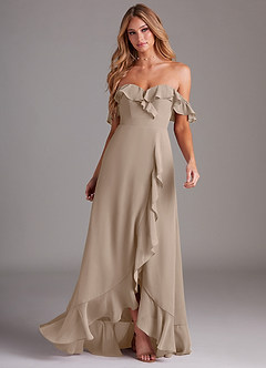 Azazie Lyra Bridesmaid Dresses Taupe A-Line Chiffon Convertible Dress image4